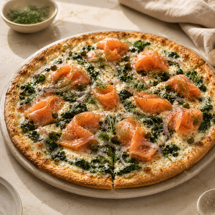 Creamy Spinach Smoked Salmon Pizza