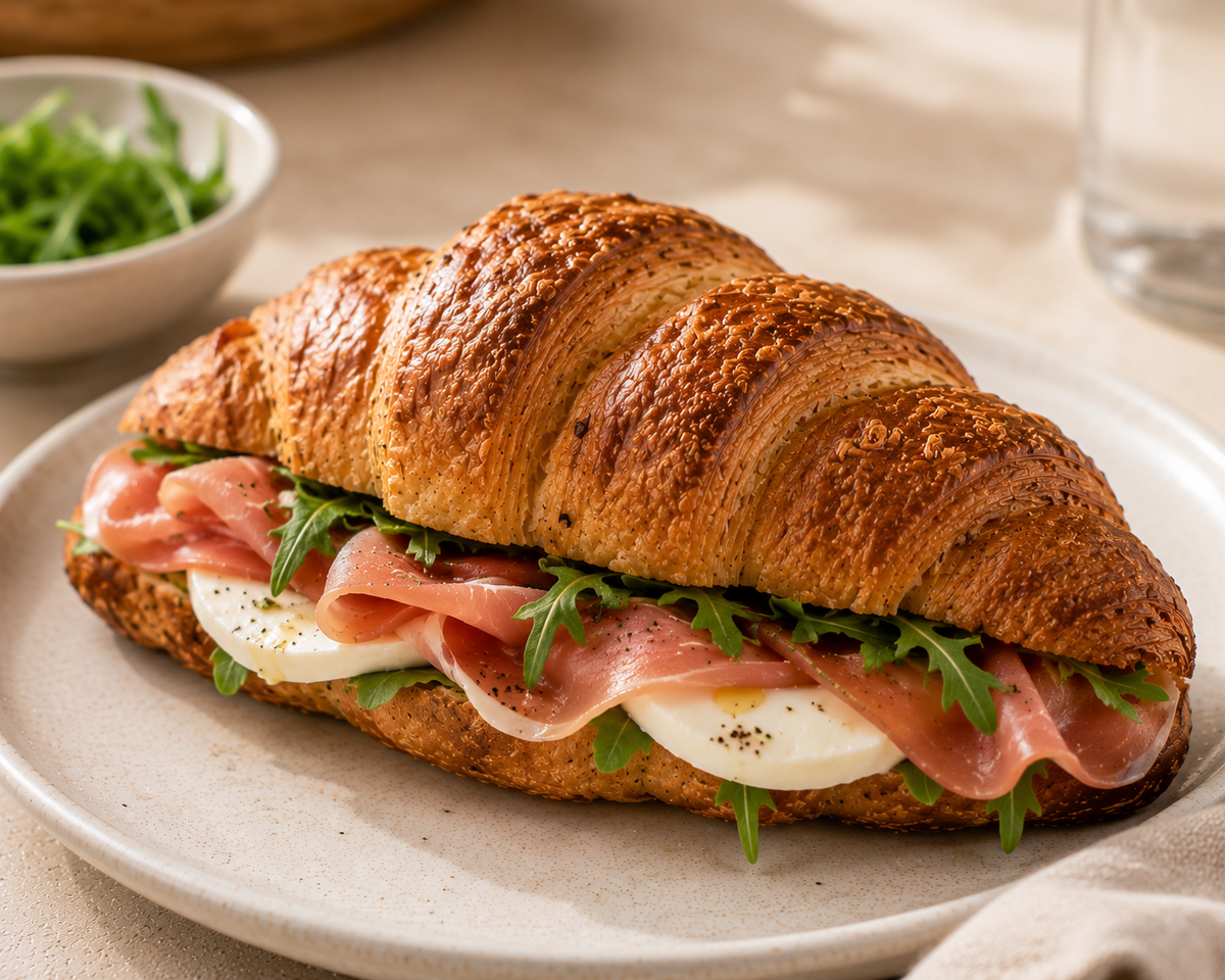 Croissant Parma Ham and Fresh Mozzarella detail