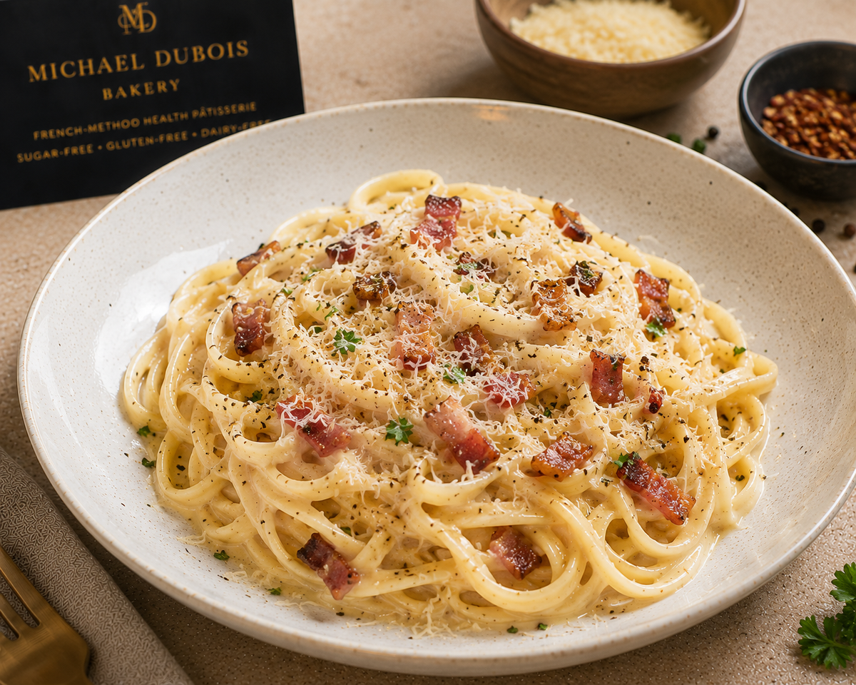 Creamy Carbonara Keto Pasta detail